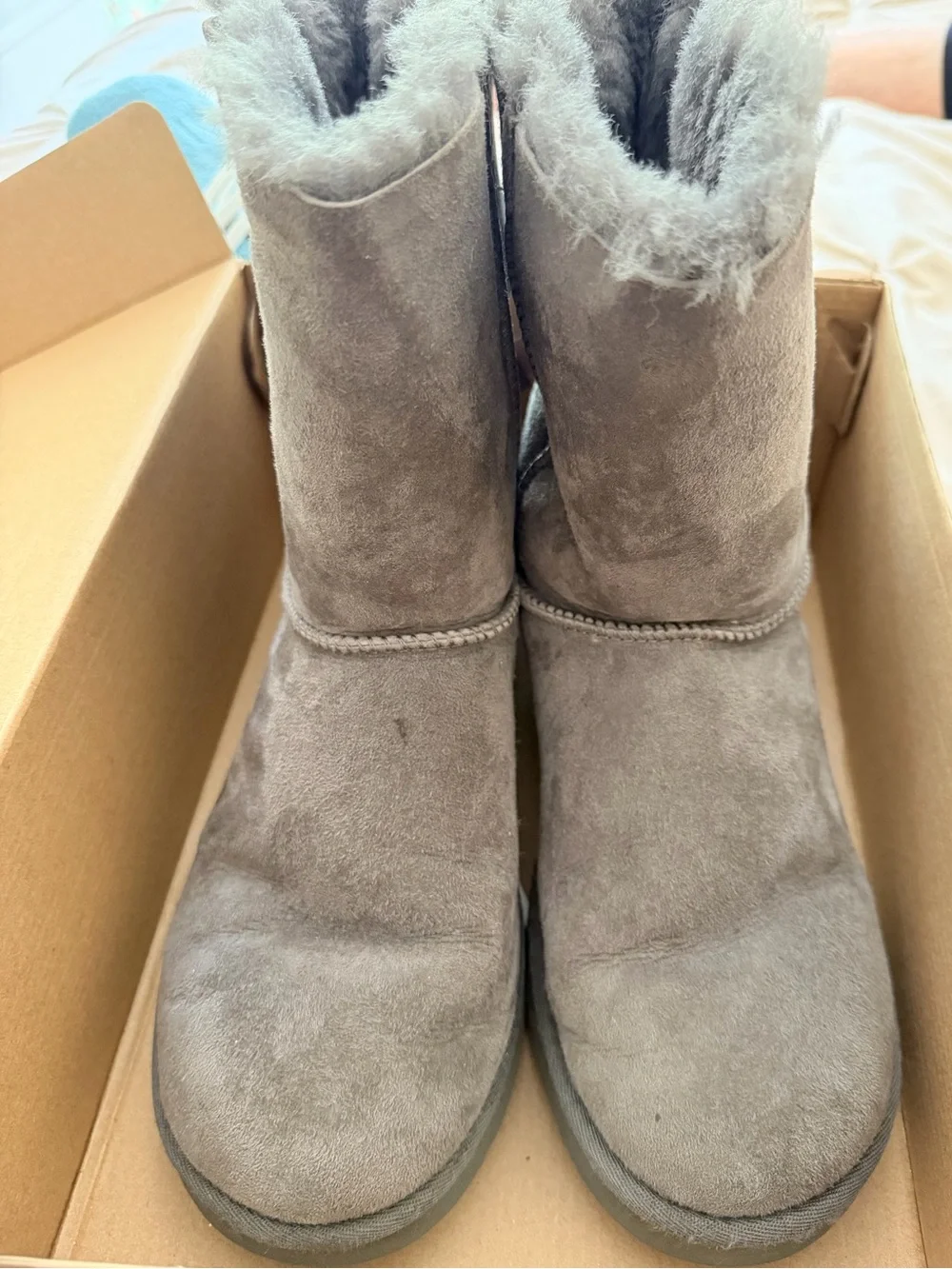 UGG Gray Suede Bow-Back Winter Boots w/ Box